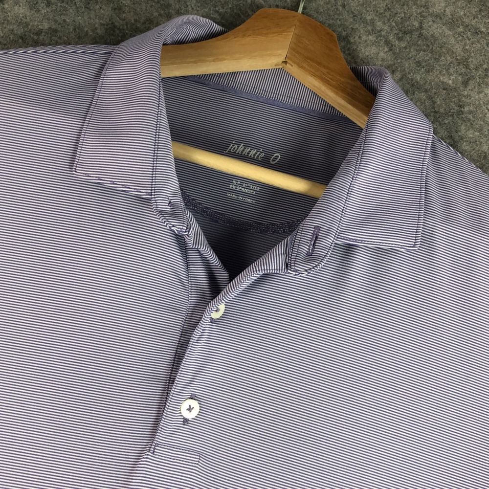 Johnnie O Mens XL Purple Stripe Short Sleeve Polo Shirt Golf Casual
